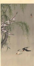 Ohara Koson two barn swallows in flight willow branch and flowering c Art A4 Photo Print