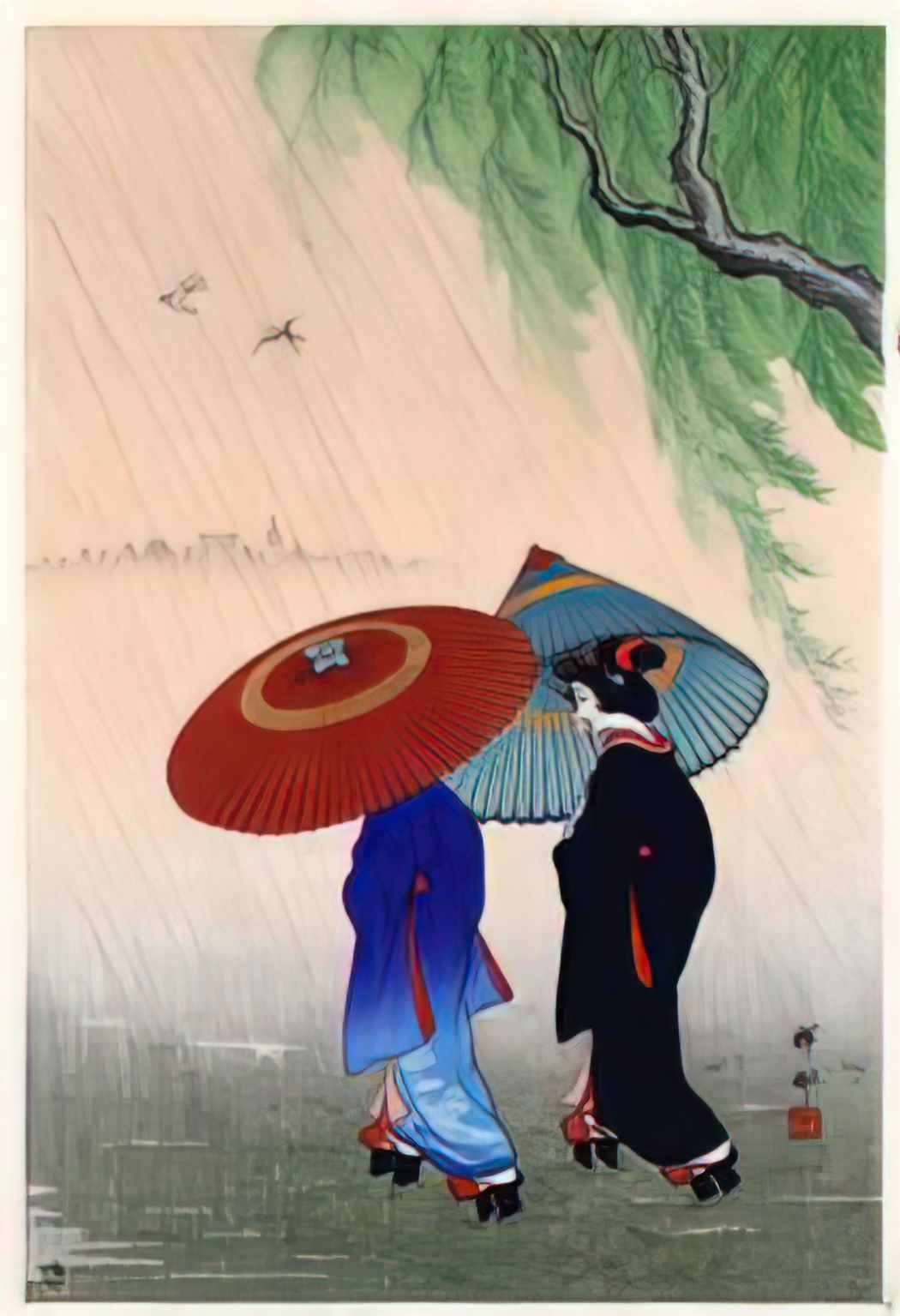 Ohara Koson two beauties in rain 1935 Art A4 Photo Print