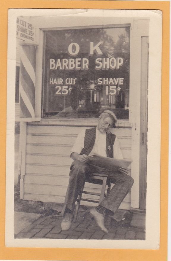 Ok Barber Shop Sheriff Reading Newspaper 1940s barber advert A4 Photo Print