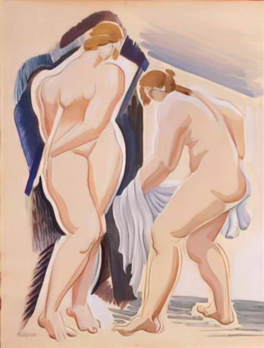 Olexandr Archipenko two nude female figures with a cloth Art A4 Photo Print