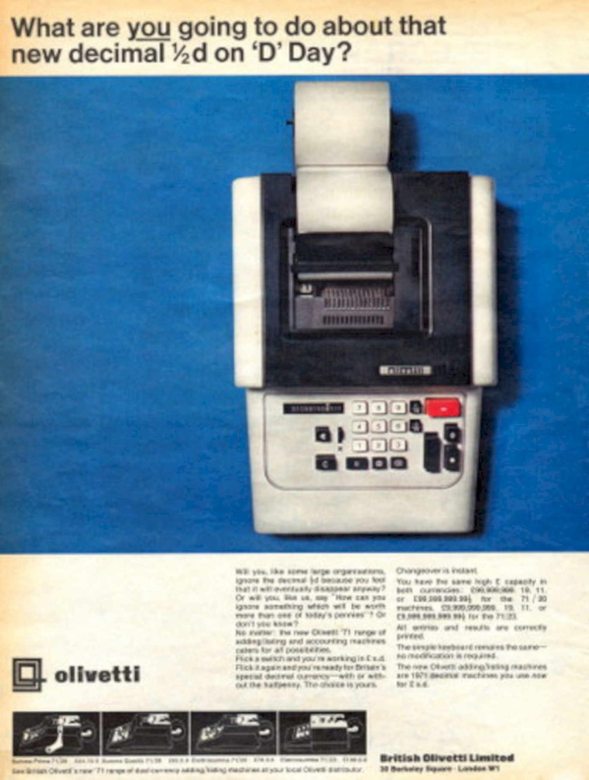 Olivetti 9910 Adding 1970s Vintage Retro Advert
