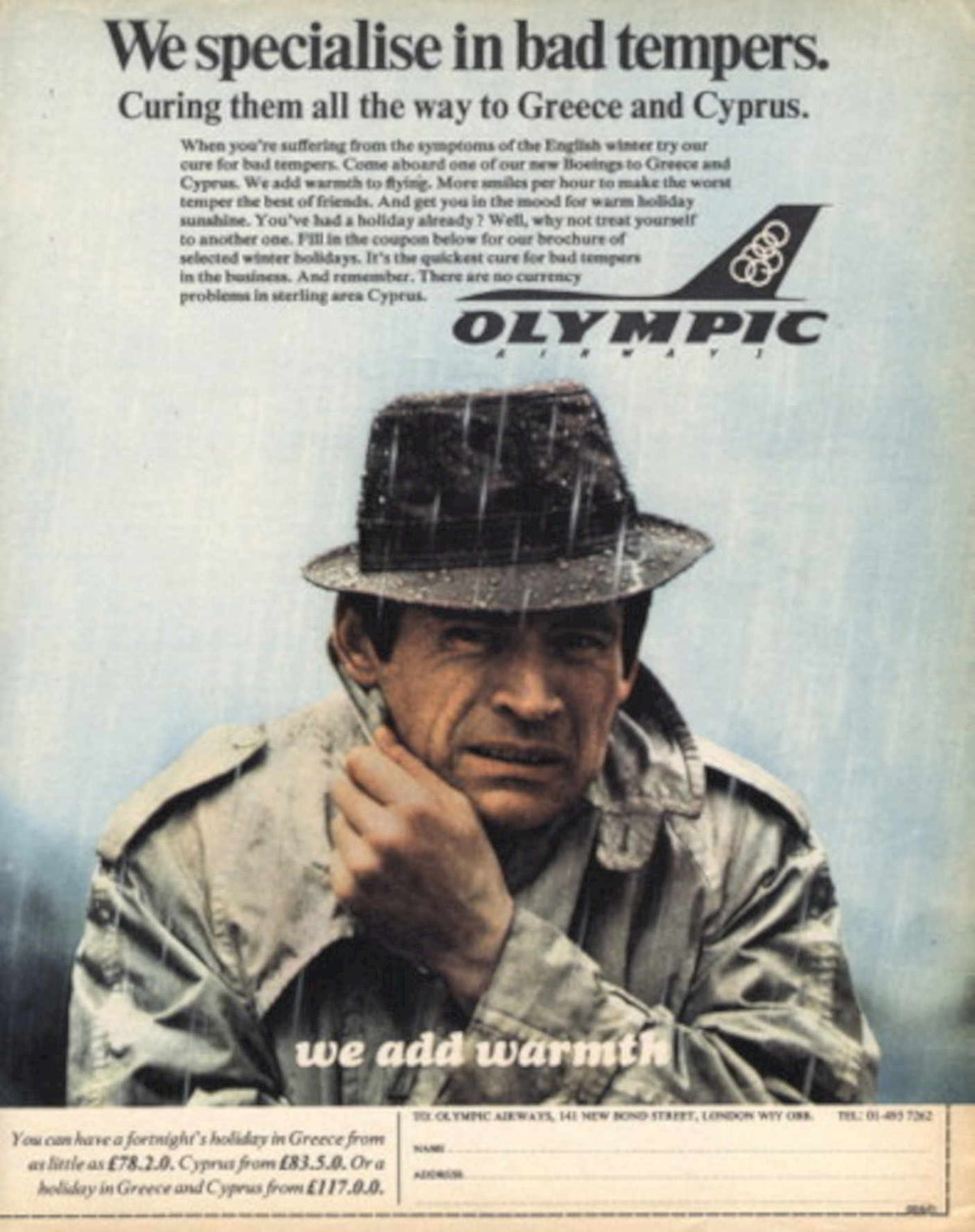 Olympic Airways Tempers 1960s Vintage Retro Advert