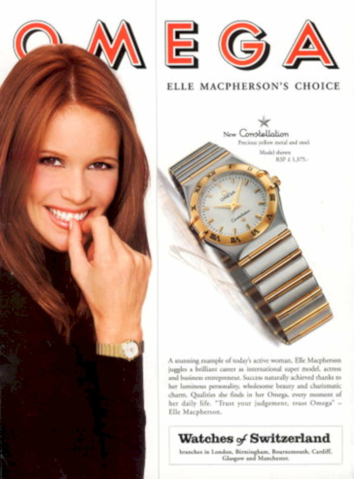 Omega Constellation Watch 1990s Vintage Retro Advert