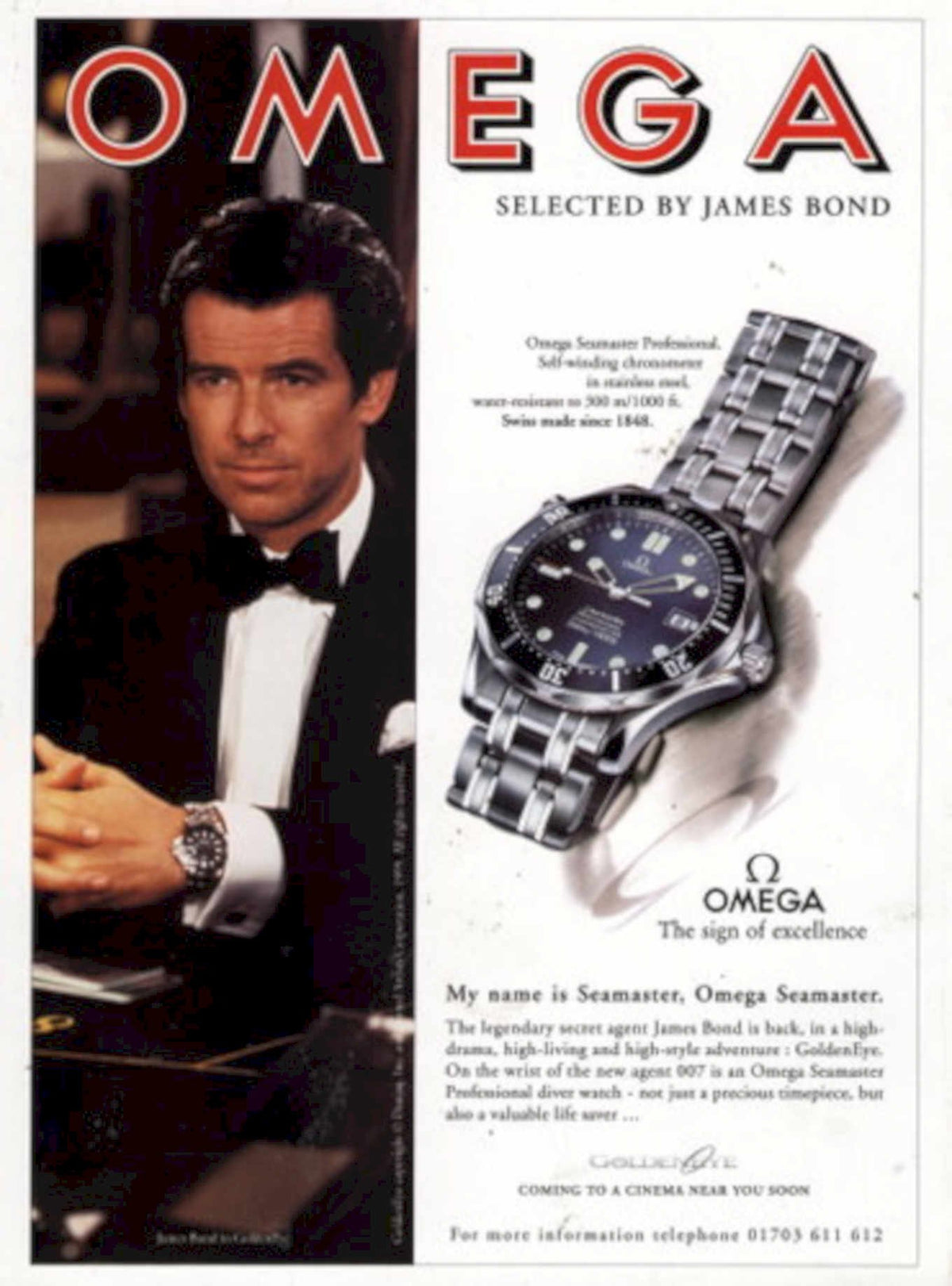 Omega Seamaster Bond 1990s Vintage Retro Advert