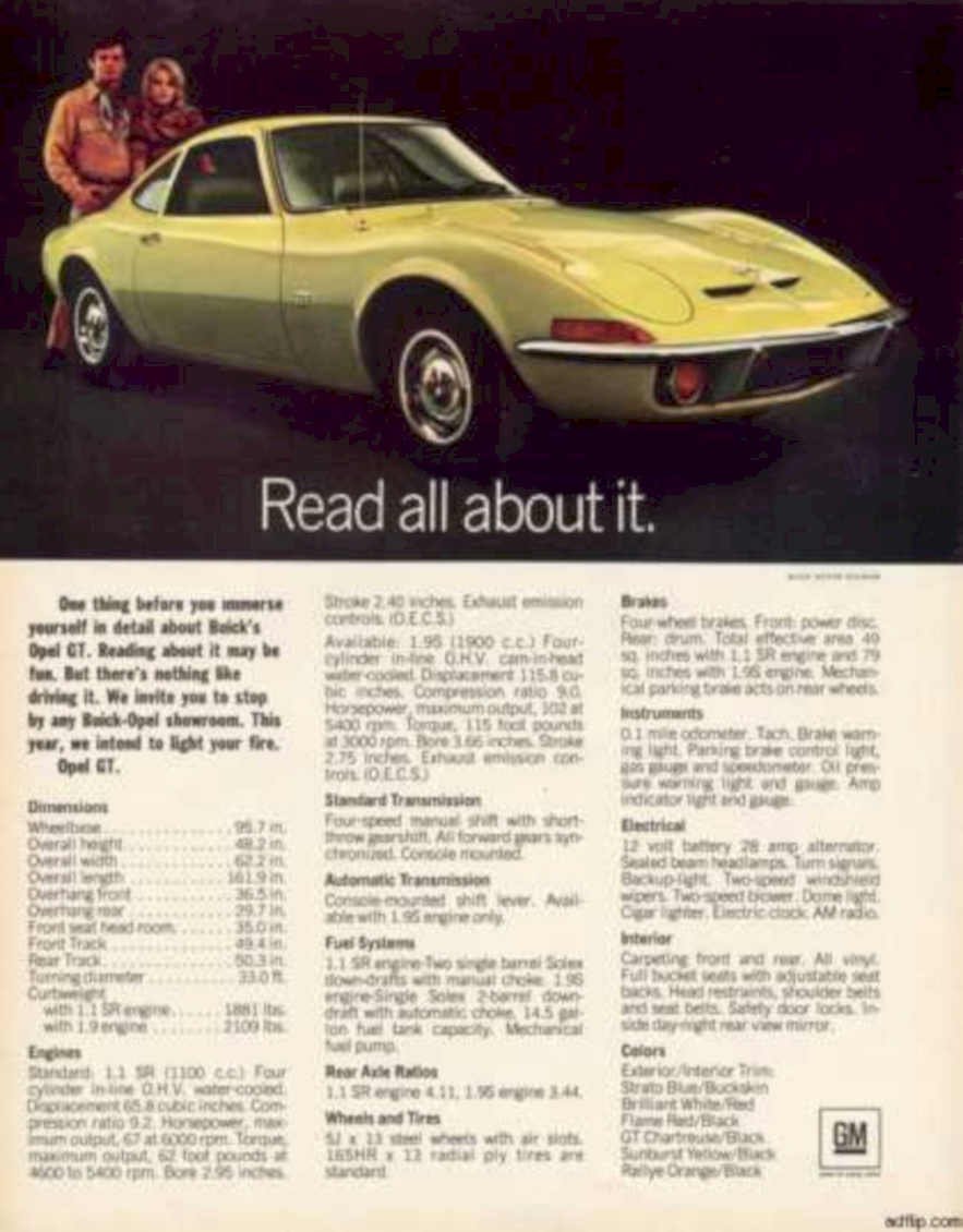 Opel Gt 1970 Vintage Retro Advert Ads A4 Photo Print