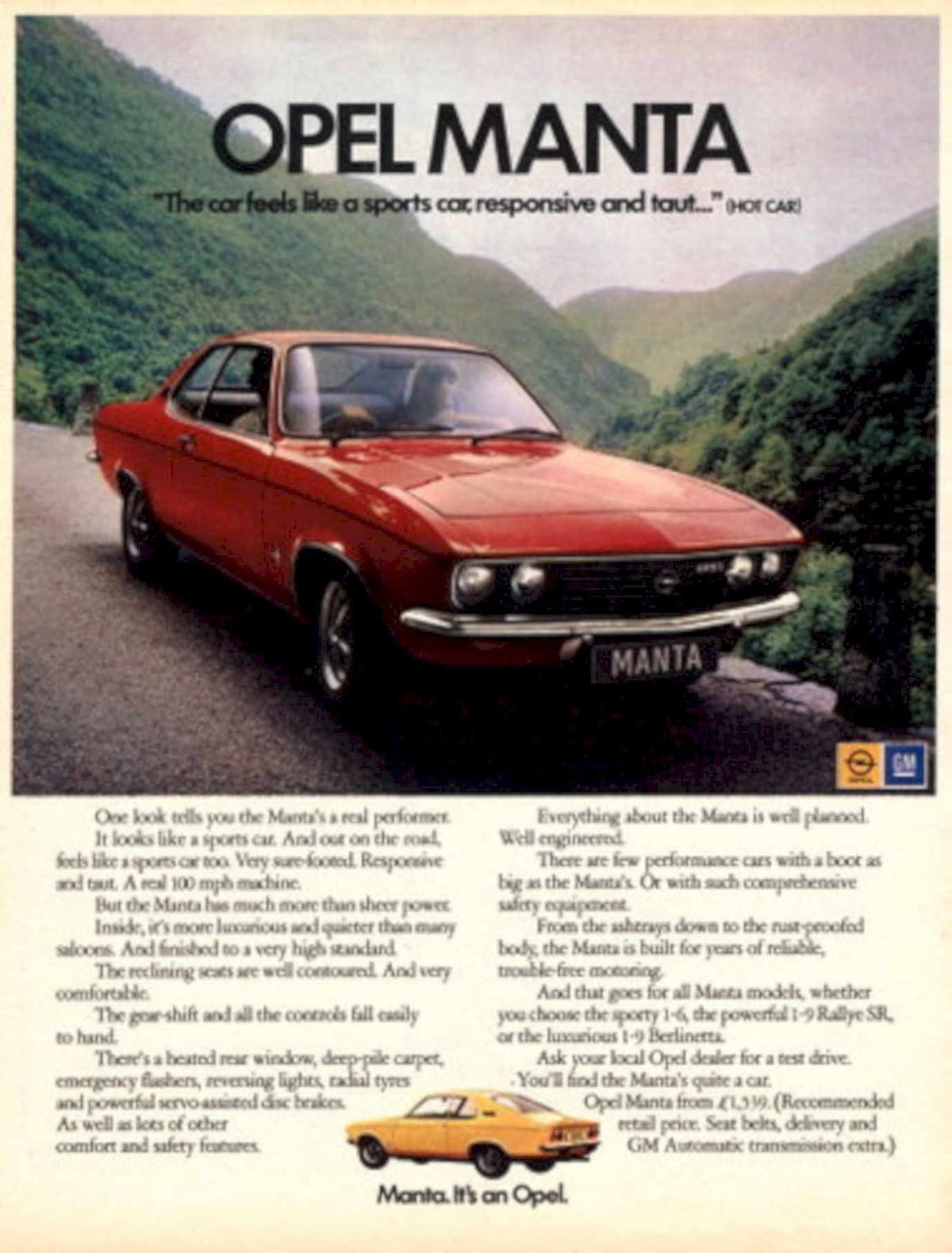 Opel Manta Rallye 1970s Vintage Retro Advert