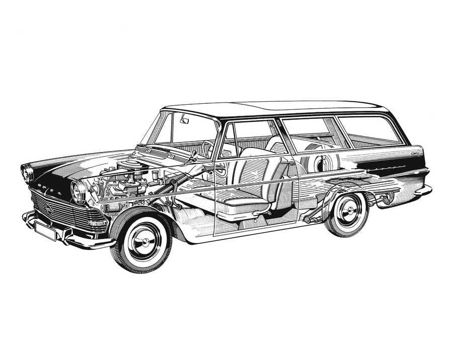Opel Rekord Caravan cutaway A4 Photo Print