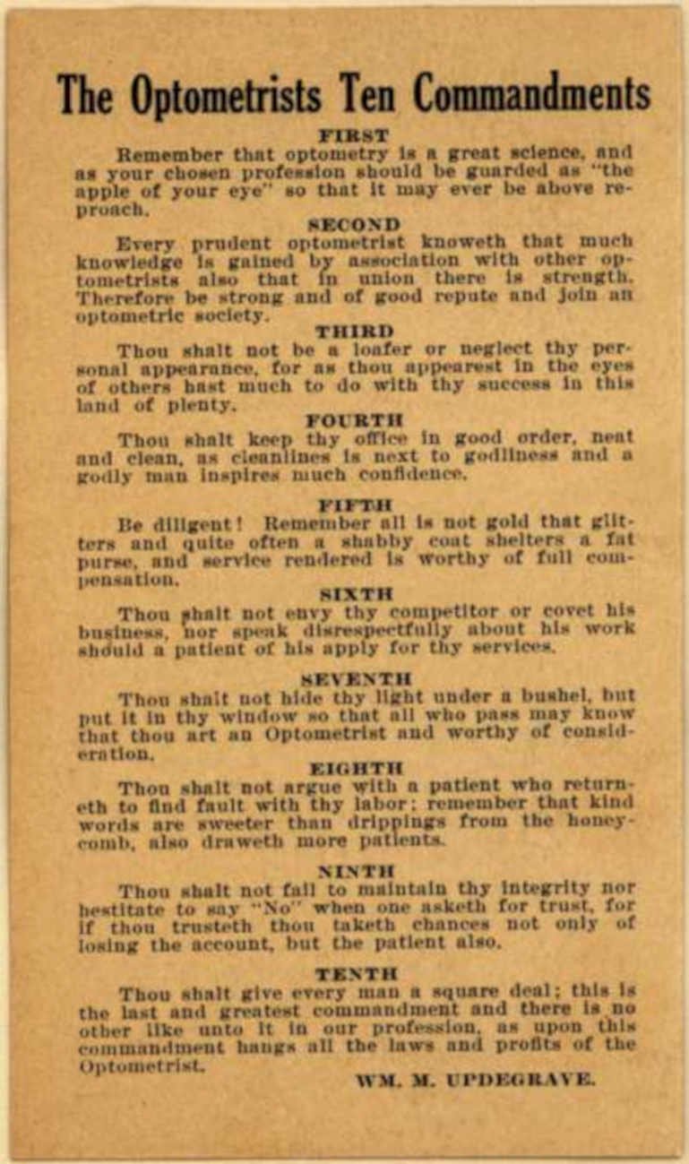 Optometrists Ten Commandments Vintage Retro Advert Ads A4 Photo Print