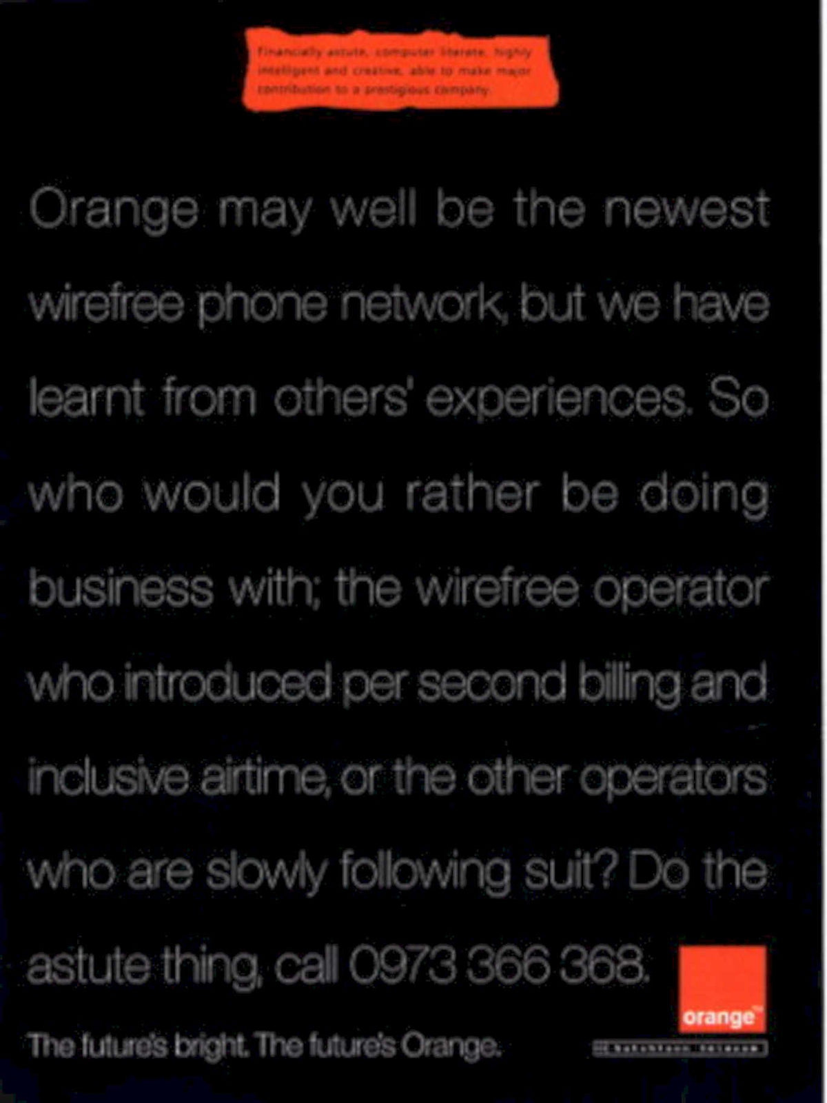 Orange Mobile Phone 1990s Vintage Retro Advert