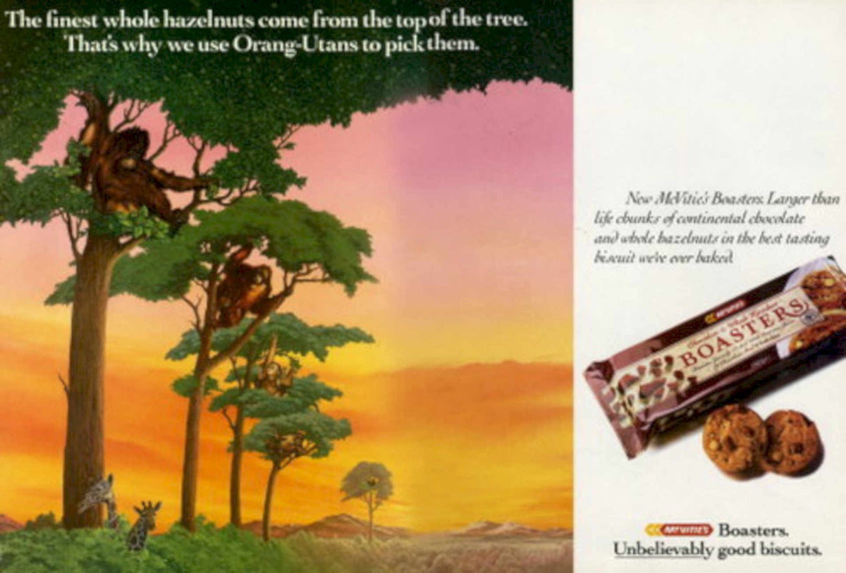 Orangutan Hazelnuts Boosters 1980s Vintage Retro Advert