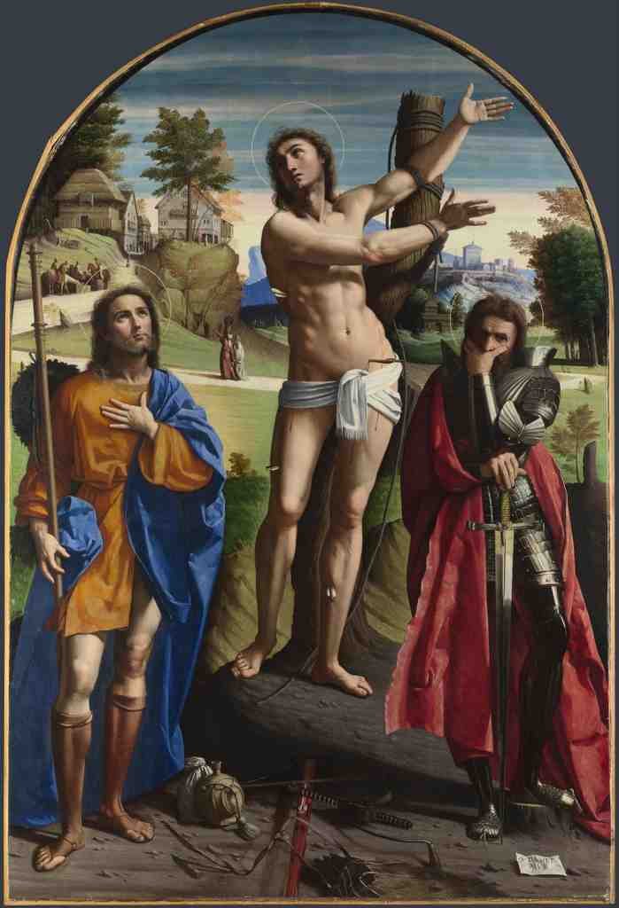 Ortolano Saints Sebastian, Roch and Demetrius A4 Photo Print