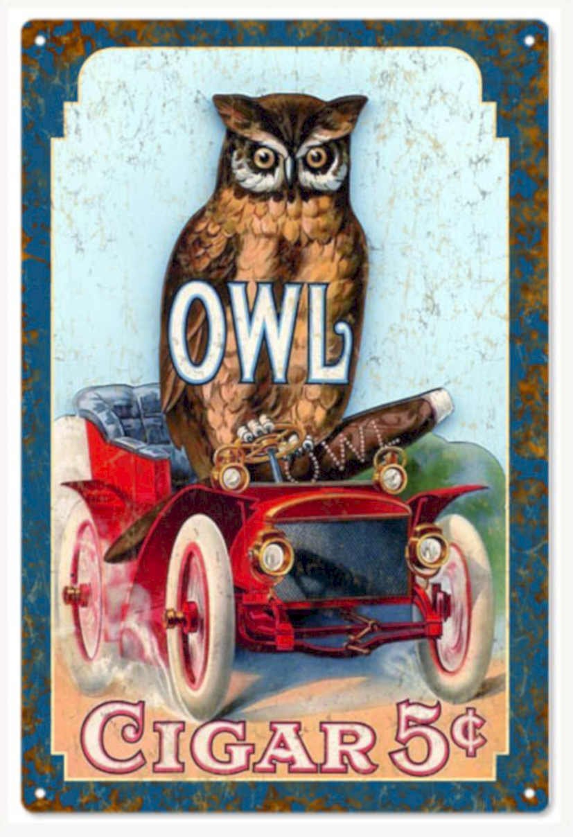Owl Car Cigar Vintage Retro Advert Ads A4 Photo Print