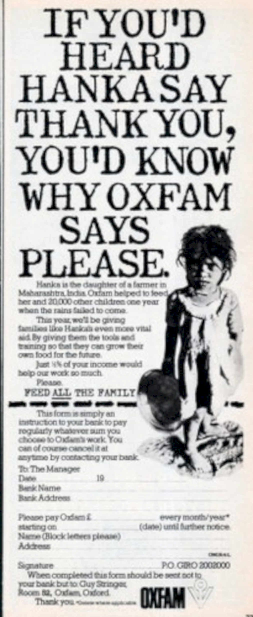 Oxfam Hanka Fundraiser 1960s Vintage Retro Advert