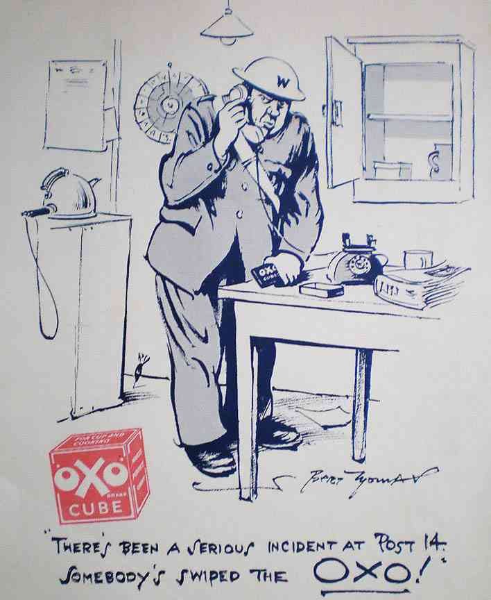 Oxo Warden Reports Theft Art Bert Thomas Cartoon Vintage Advert A4 Photo Print