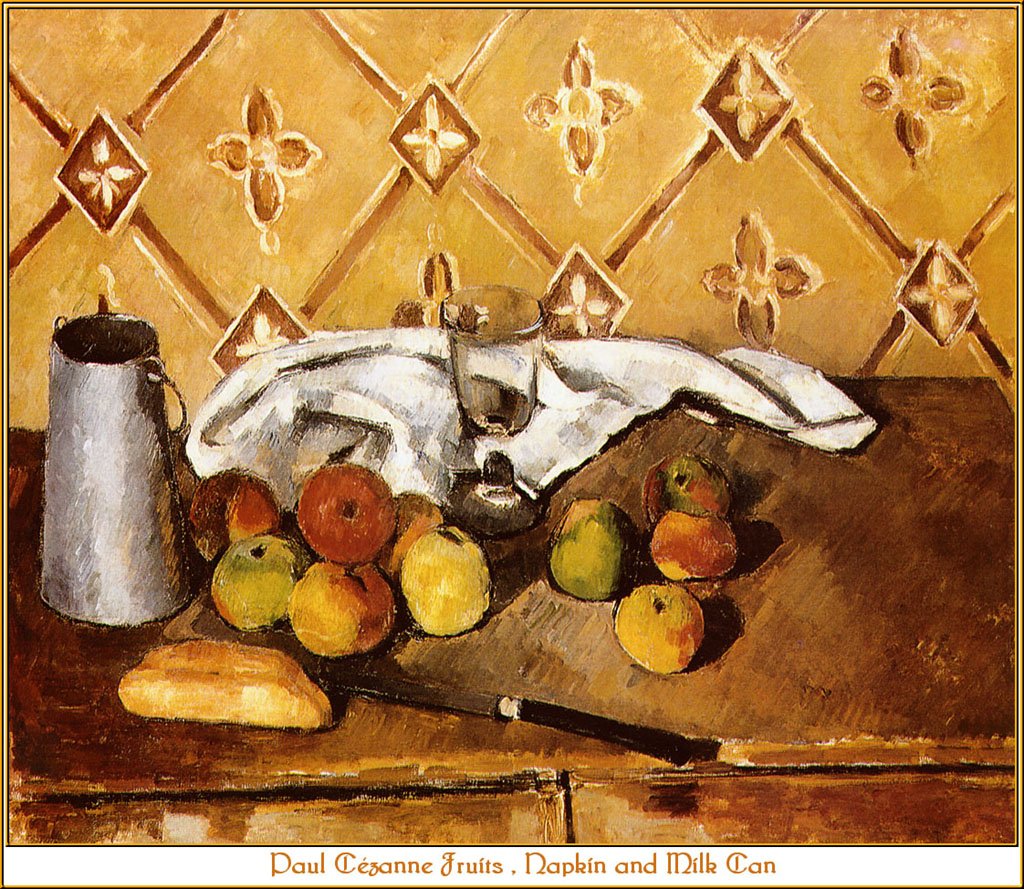Pa Wfp 2003 11 CEzanne Fruitsnapkinandmilkcan Art A4 Photo Print