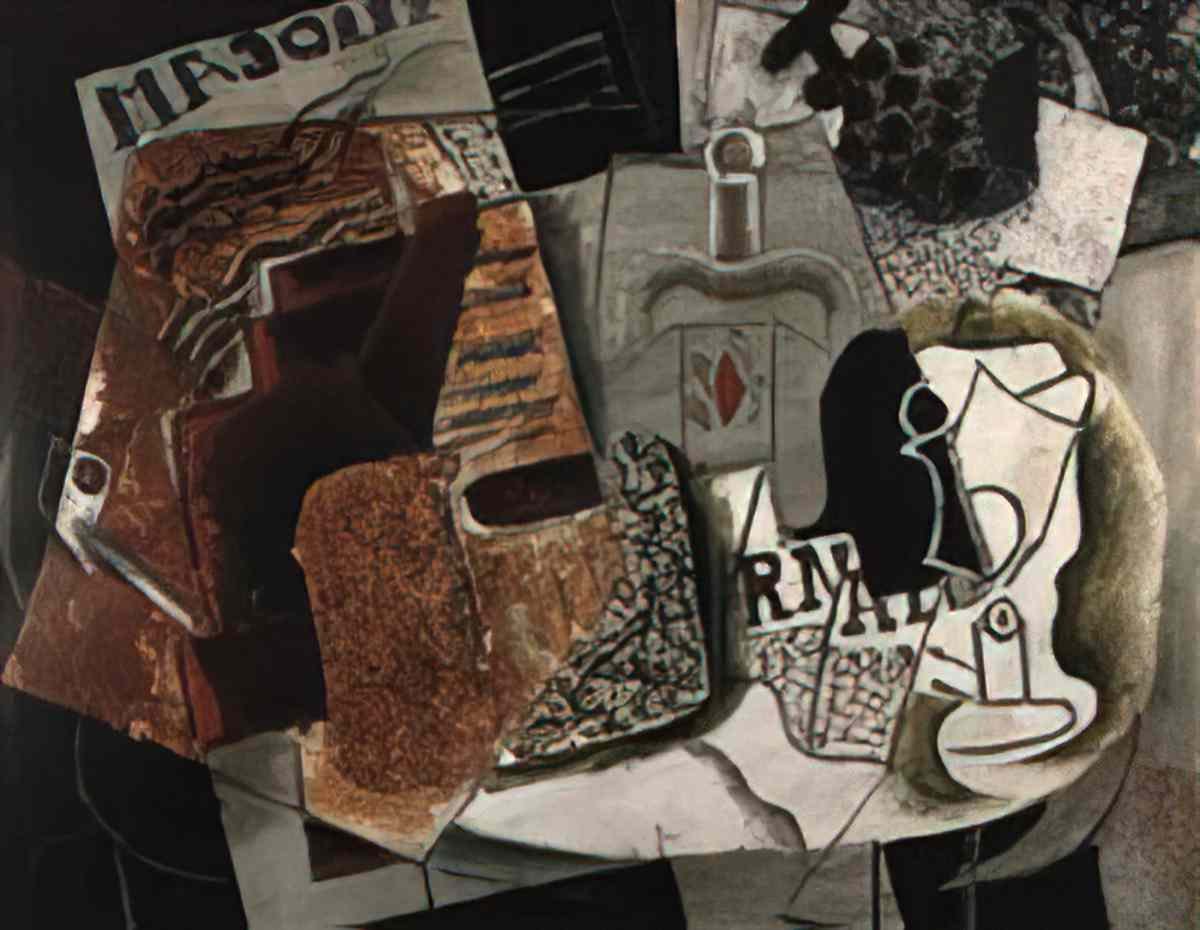 Pablo Picasso ma jolie guitare, bouteille de bass, grappe de raisin e Art A4 Photo Print
