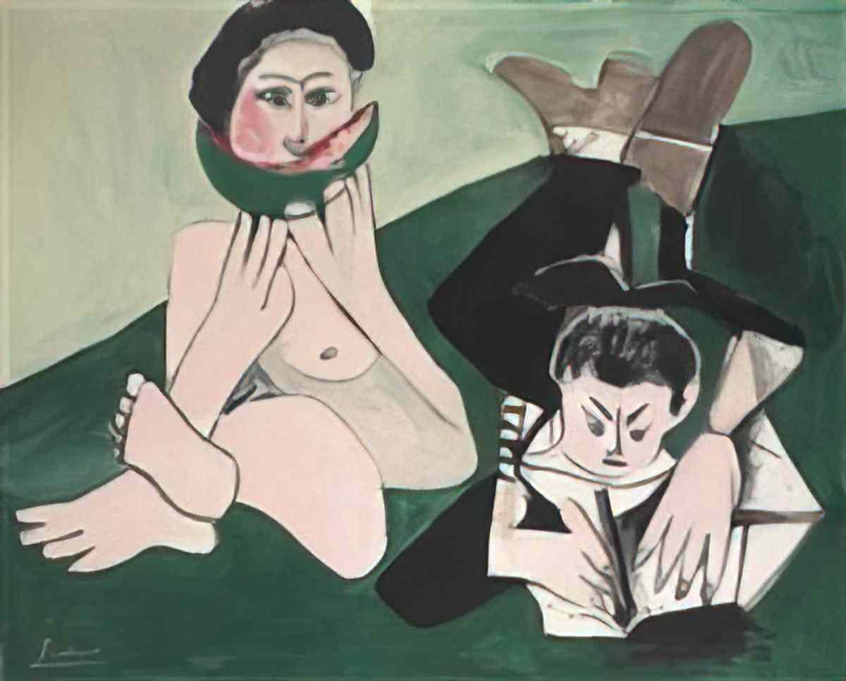 Pablo Picasso mangeuse de pasteque et homme ecrivant Art A4 Photo Print