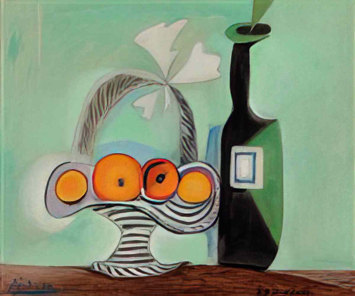 Pablo Picasso nature morte corbeille de fruits et bouteille Art A4 Photo Print