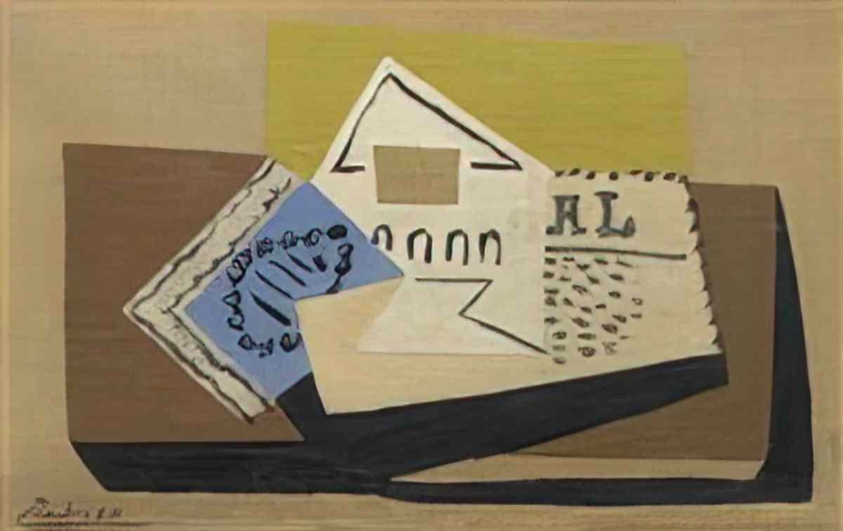 Pablo Picasso nature morte journal, verre et paquet de tabac Art A4 Photo Print
