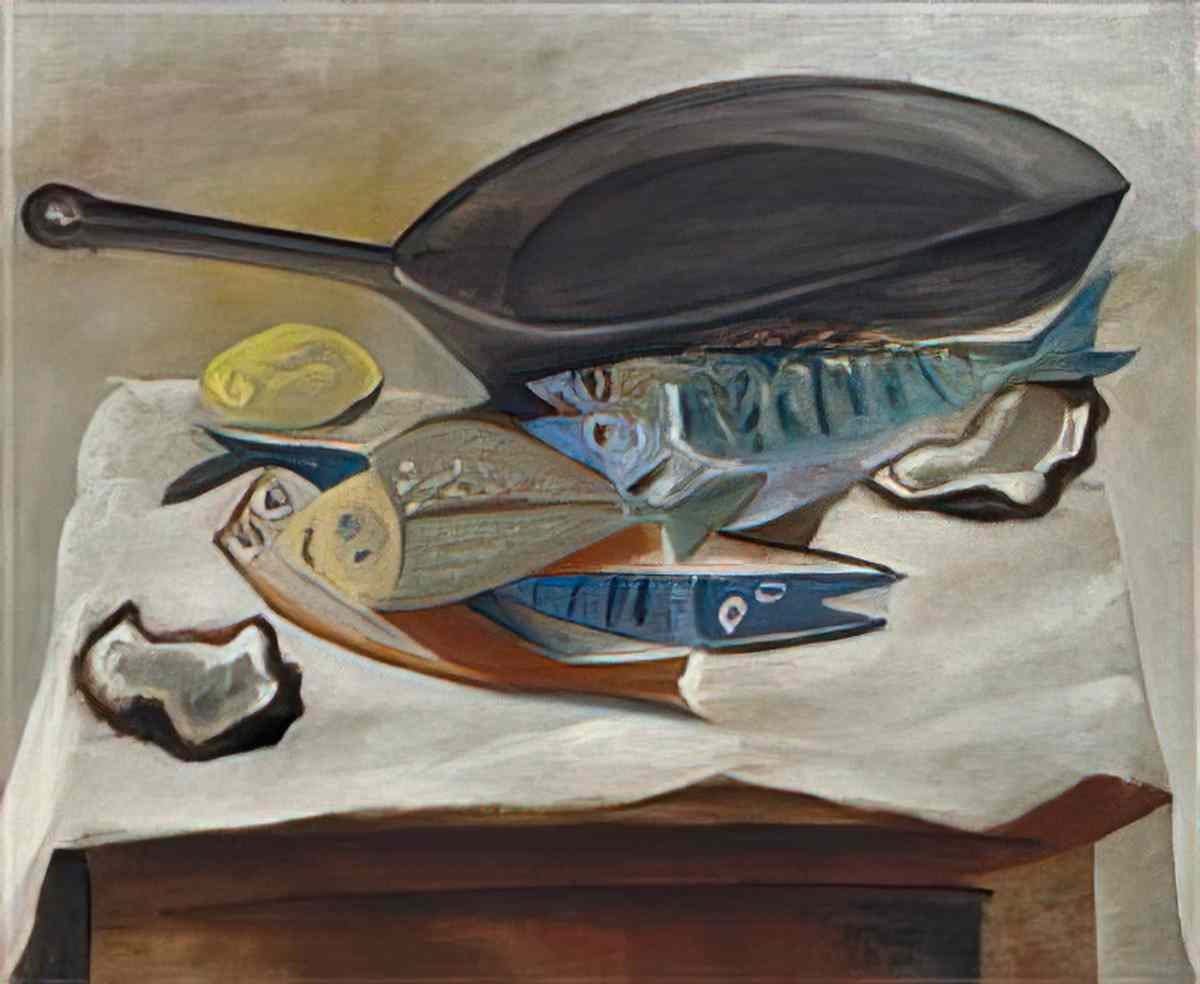Pablo Picasso nature morte, poissons et poele Art A4 Photo Print