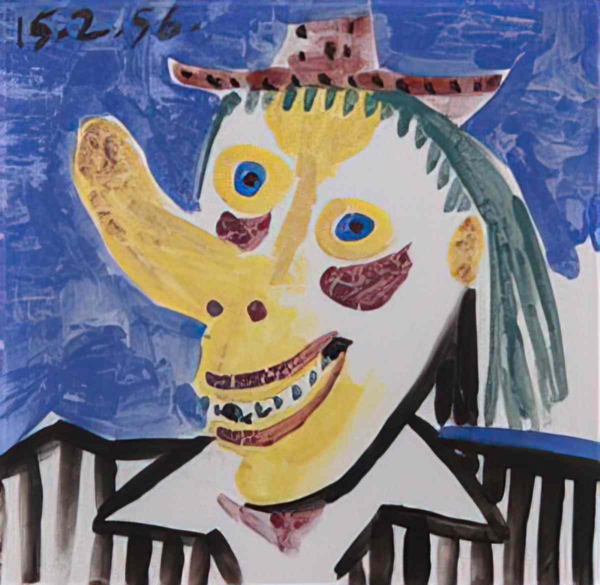 Pablo Picasso tete de clown, fond bleu Art A4 Photo Print