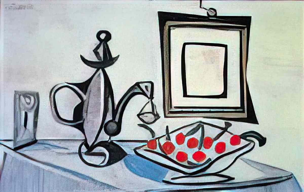 Pablo Picasso theiere et compotier avec cerises Art A4 Photo Print