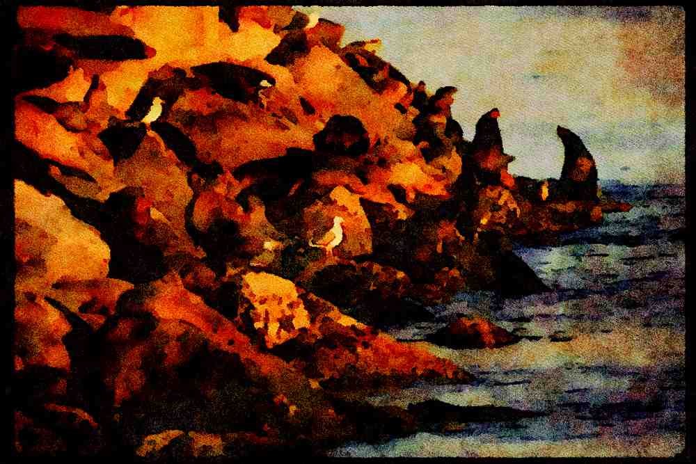 Pacific Coastlines 117020 Sea Lion Haul Out, Monterey, CA A4 Limited Edition Watercolour Print
