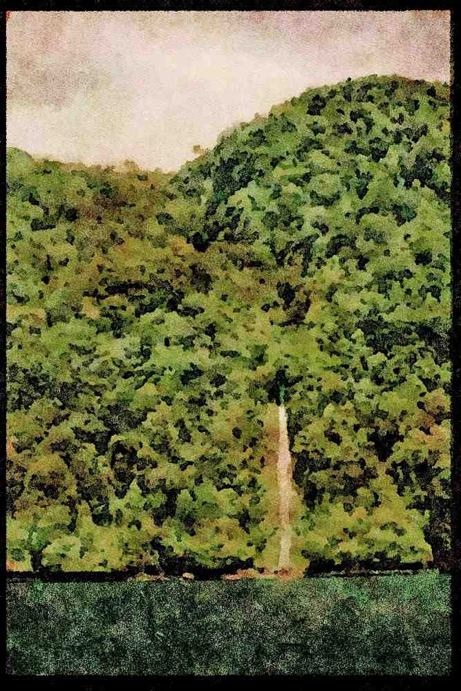 Pacific Coastlines 117092 Waterfall, Cahuelmo Fiord, Chile A4 Limited Edition Watercolour Print
