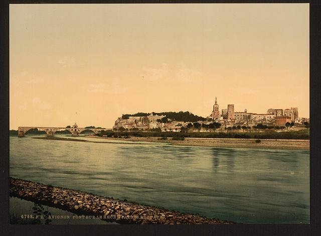 Palace chapel and bridge over the Rhone Avignon Provence Vintage A4 Photo Print