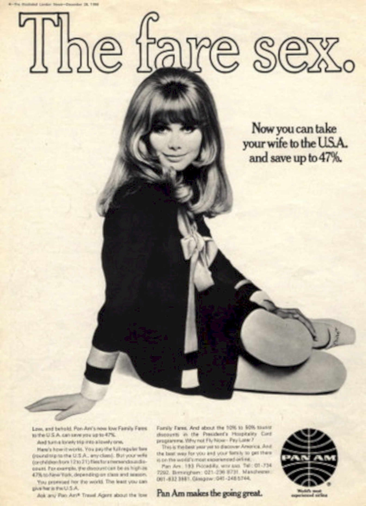 Pan Am Fare 1960s Vintage Retro Advert