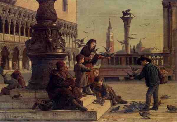 Paoletti Antonio Feeding The Pigeons A4 Photo Print