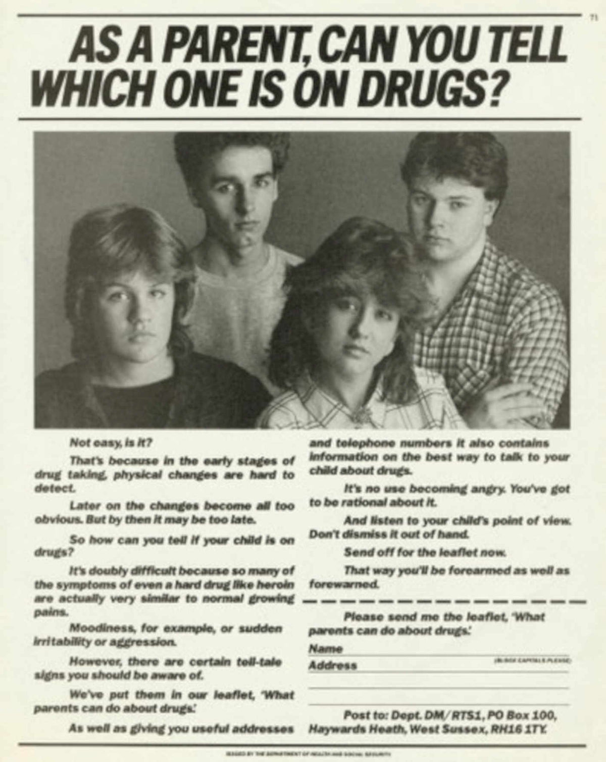 Parents Drugs Flyer 1980s Vintage Retro Advert