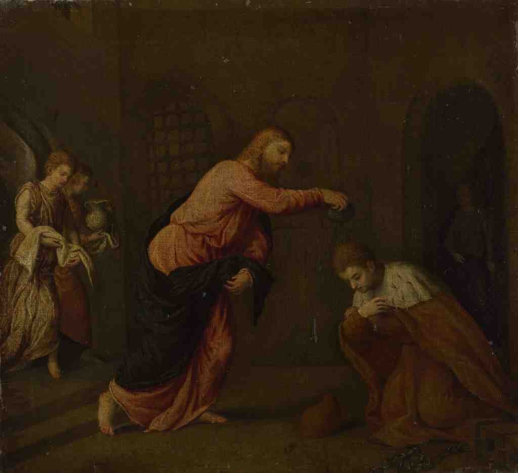 Paris Bordone Christ baptising Saint John Martyr A4 Photo Print
