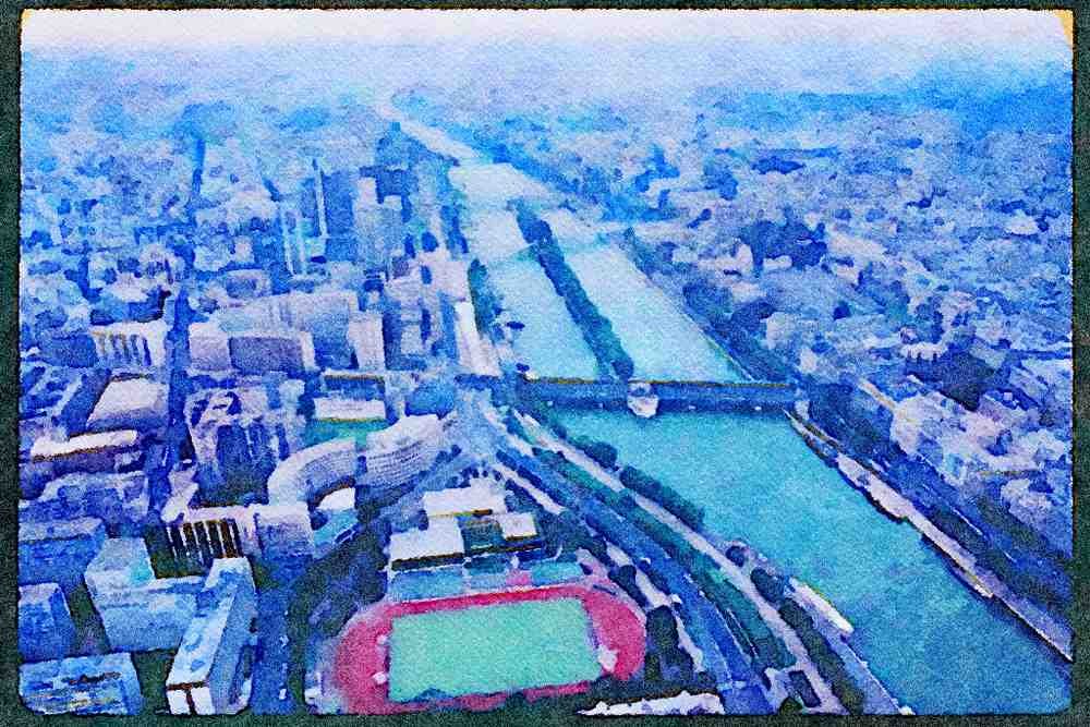 Paris visit 223006 View Of Paris And River Seine, As Seen From The Eiffel Tower A4 Limited Edition Watercolour Print