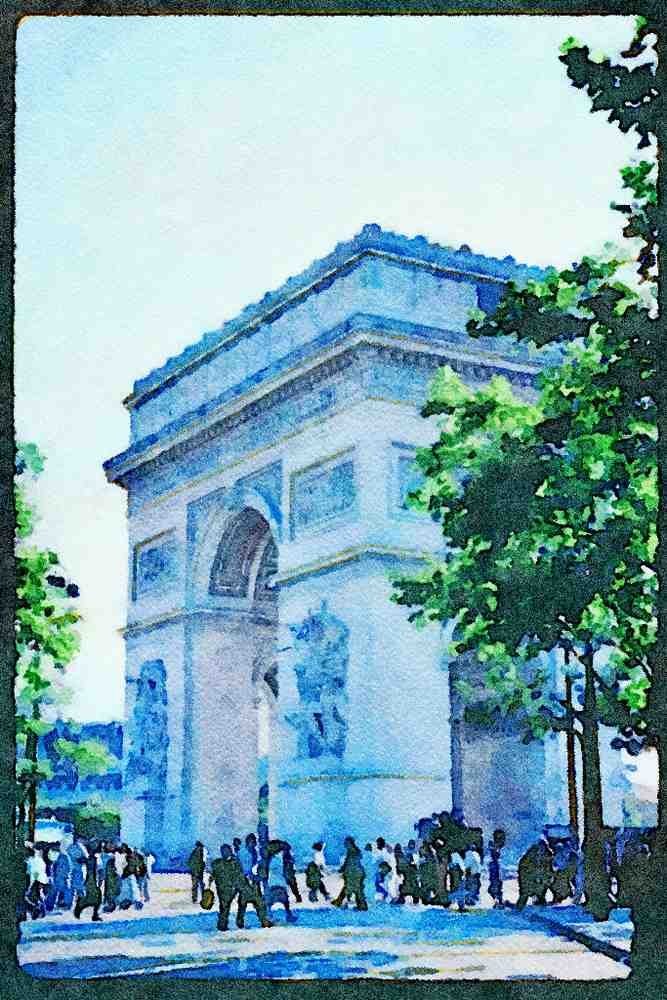 Paris visit 223011 Pedestrians By The Arc De Triomphe, Paris A4 Limited Edition Watercolour Print
