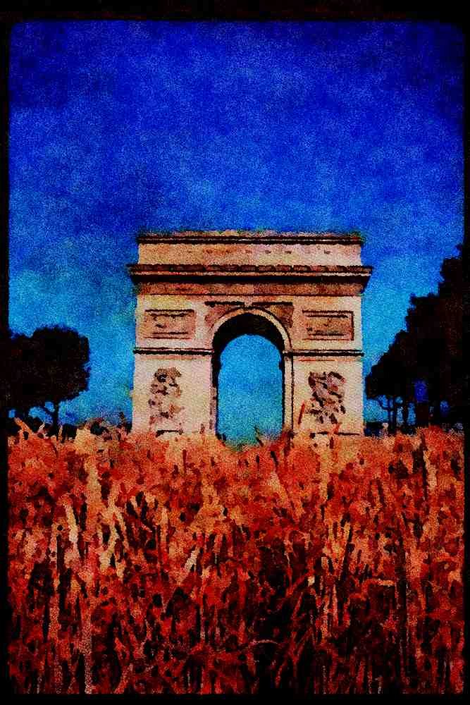 Paris visit 223012 Arc De Triomphe And Wheat Installation A4 Limited Edition Watercolour Print