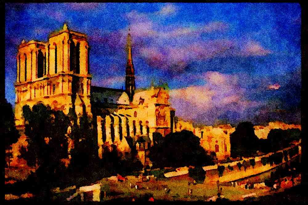 Paris visit 223018 Notre Dame Cathedral, As Seen From Rene Viviani Square A4 Limited Edition Watercolour Print