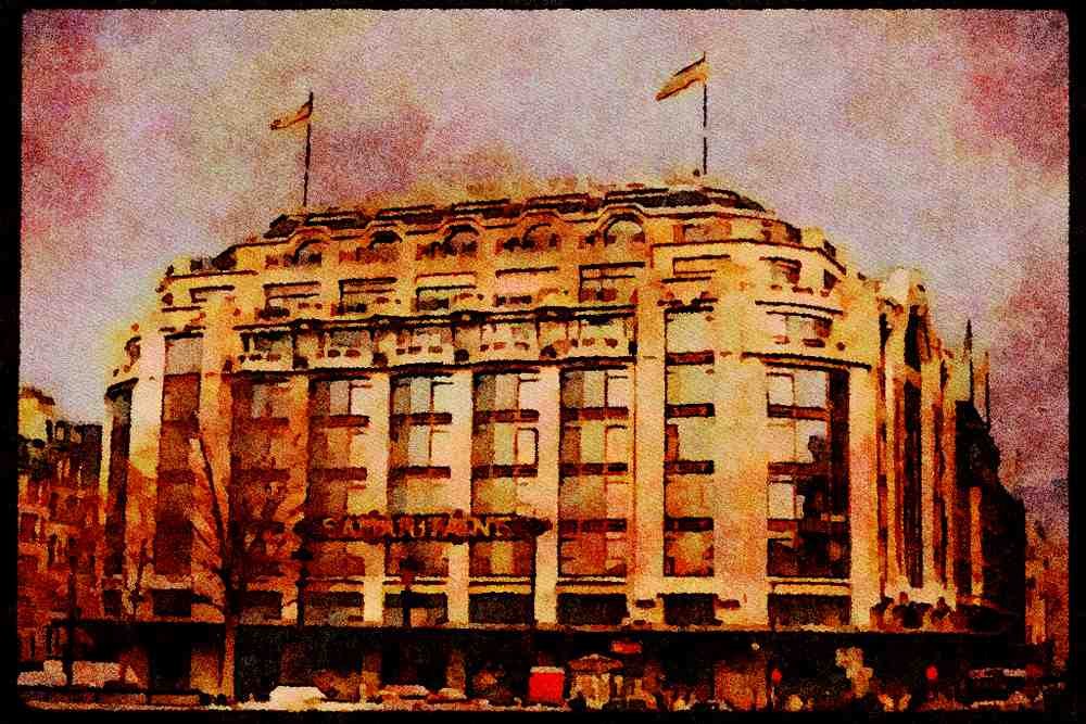Paris visit 223031 Front Of The Samaritaine Department Store, Paris A4 Limited Edition Watercolour Print