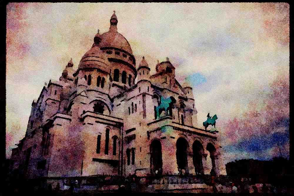 Paris visit 223038 Facade Of Sacre Coeur Cathedral, Paris A4 Limited Edition Watercolour Print