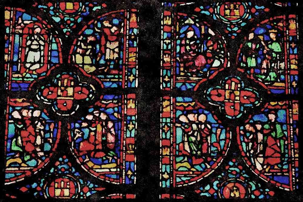Paris visit 223041 Detailed Stained glass Window, Sainte Chapelle Cathedral, Paris A4 Limited Edition Watercolour Print
