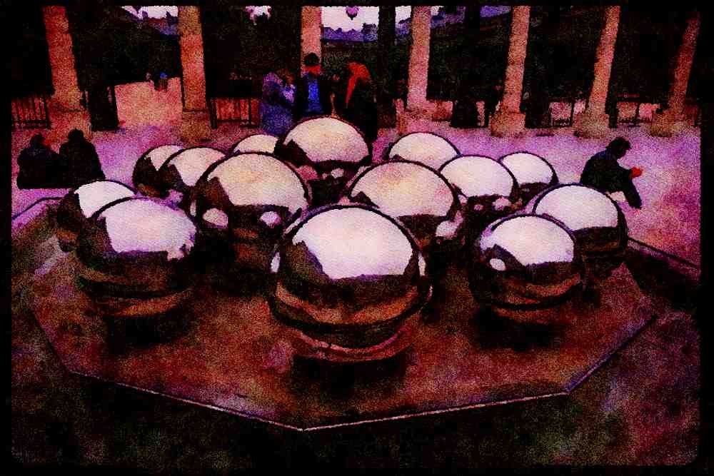 Paris visit 223042 Sculpture By Pol Bury In The Palais Royal's Main Courtyard A4 Limited Edition Watercolour Print