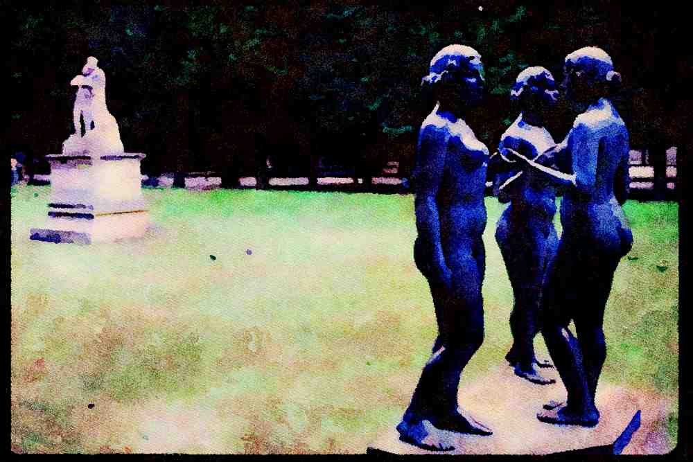 Paris visit 223044 Statuary, The Tuileries Gardens, Paris A4 Limited Edition Watercolour Print