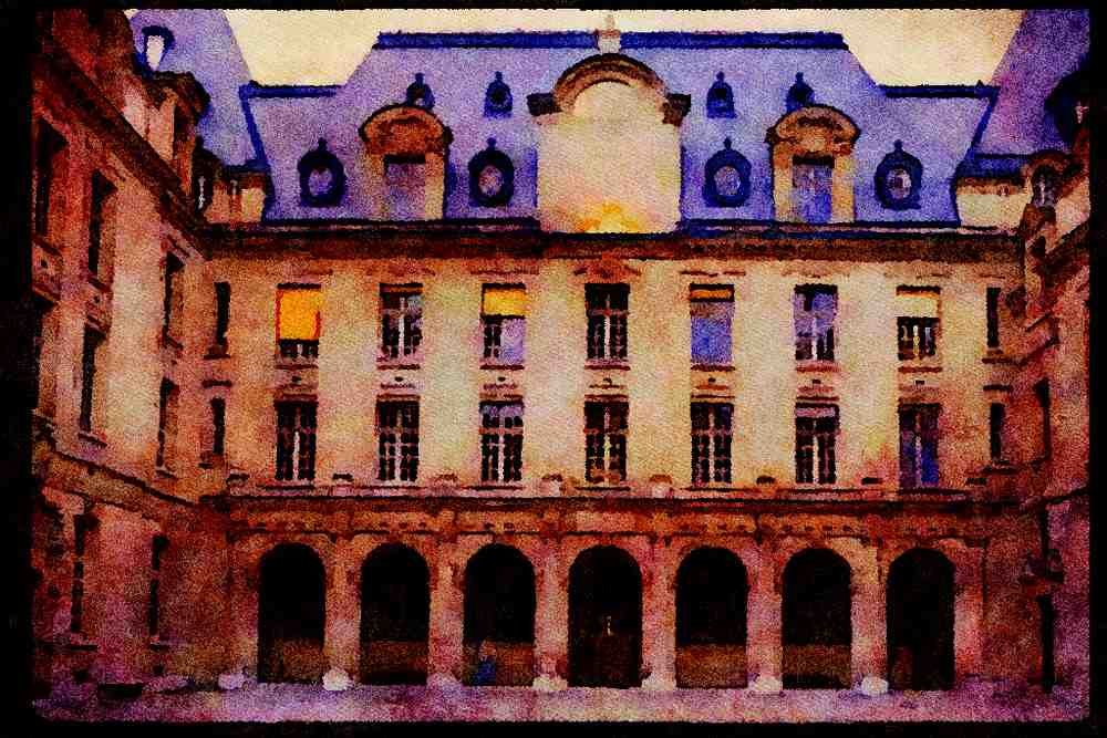 Paris visit 223049 Main Courtyard Of The Sorbonne, Paris A4 Limited Edition Watercolour Print