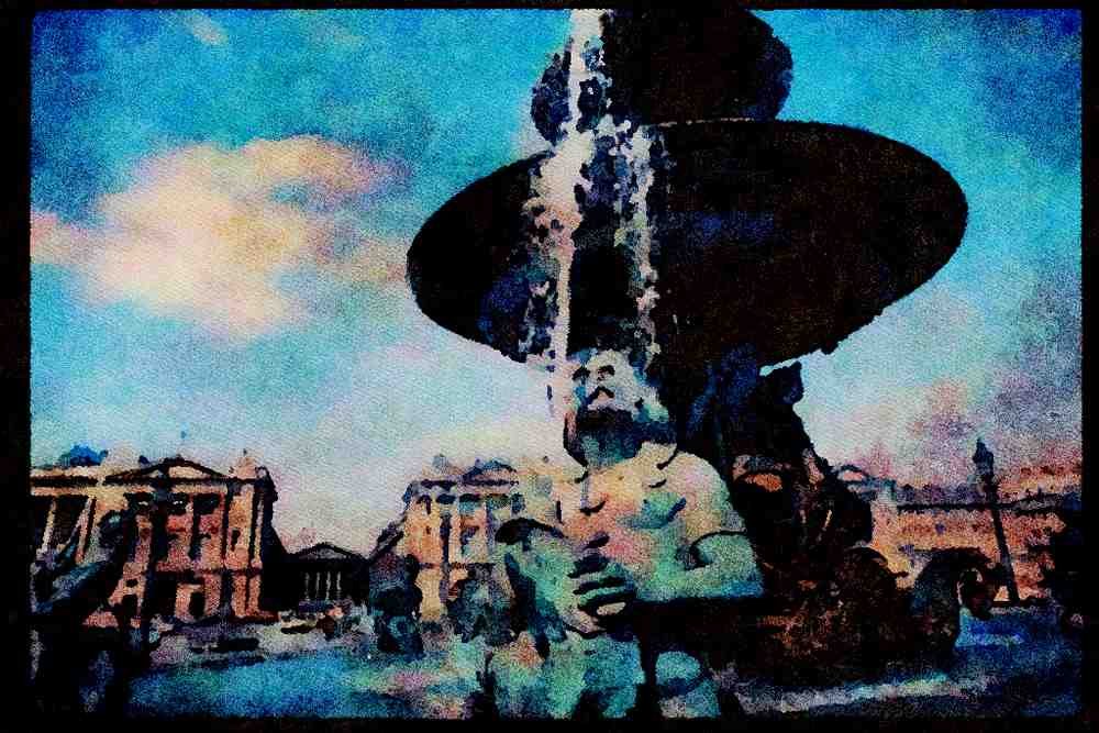Paris visit 223050 Fountain, Place De La Concorde, Paris A4 Limited Edition Watercolour Print
