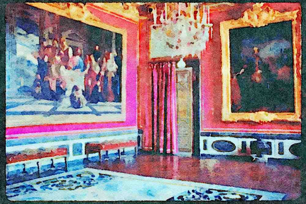 Paris visit 223093 Visitors In The Hall Of Mirrors,Versailles Palace A4 Limited Edition Watercolour Print