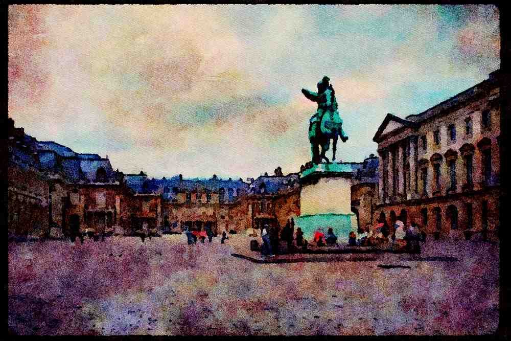 Paris visit 223096 Equestrian Statue In The Courtyard Of Louis XIV's Palace A4 Limited Edition Watercolour Print