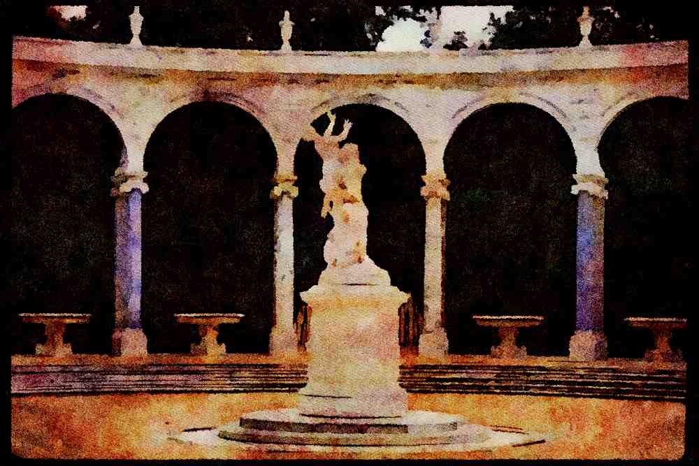 Paris visit 223097 Statuary In The Bosquets Du Midi Colonnade,Versailles A4 Limited Edition Watercolour Print