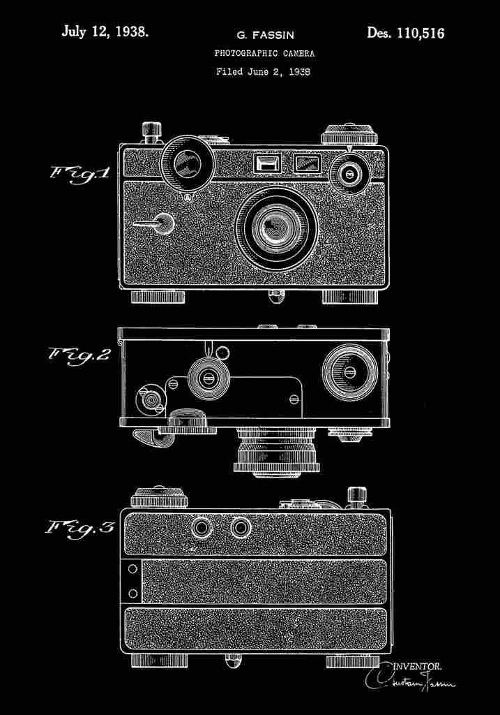 Patent Blueprint 08 PhotographicCamera black A4 Photo Print