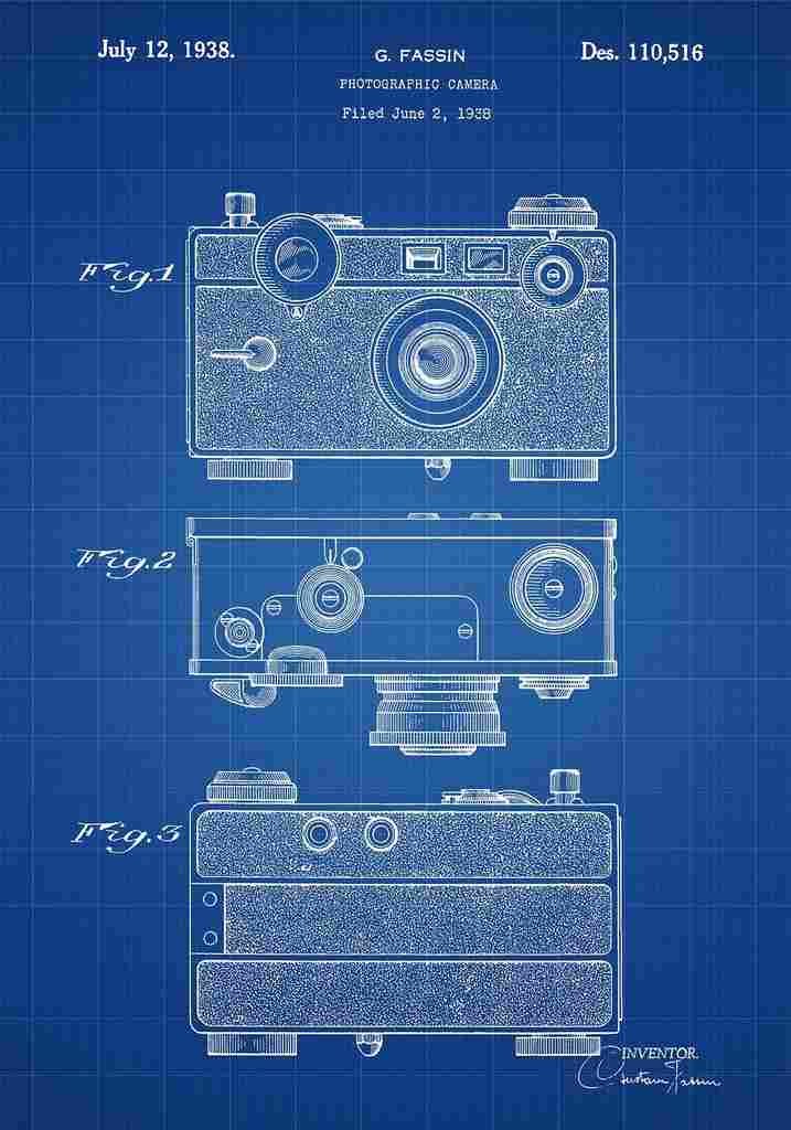 Patent Blueprint 08 PhotographicCamera blue A4 Photo Print