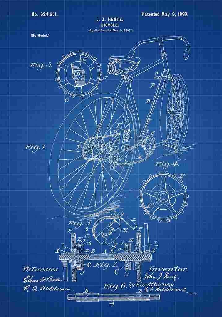 Patent Blueprint 14 Bicycle blue A4 Photo Print